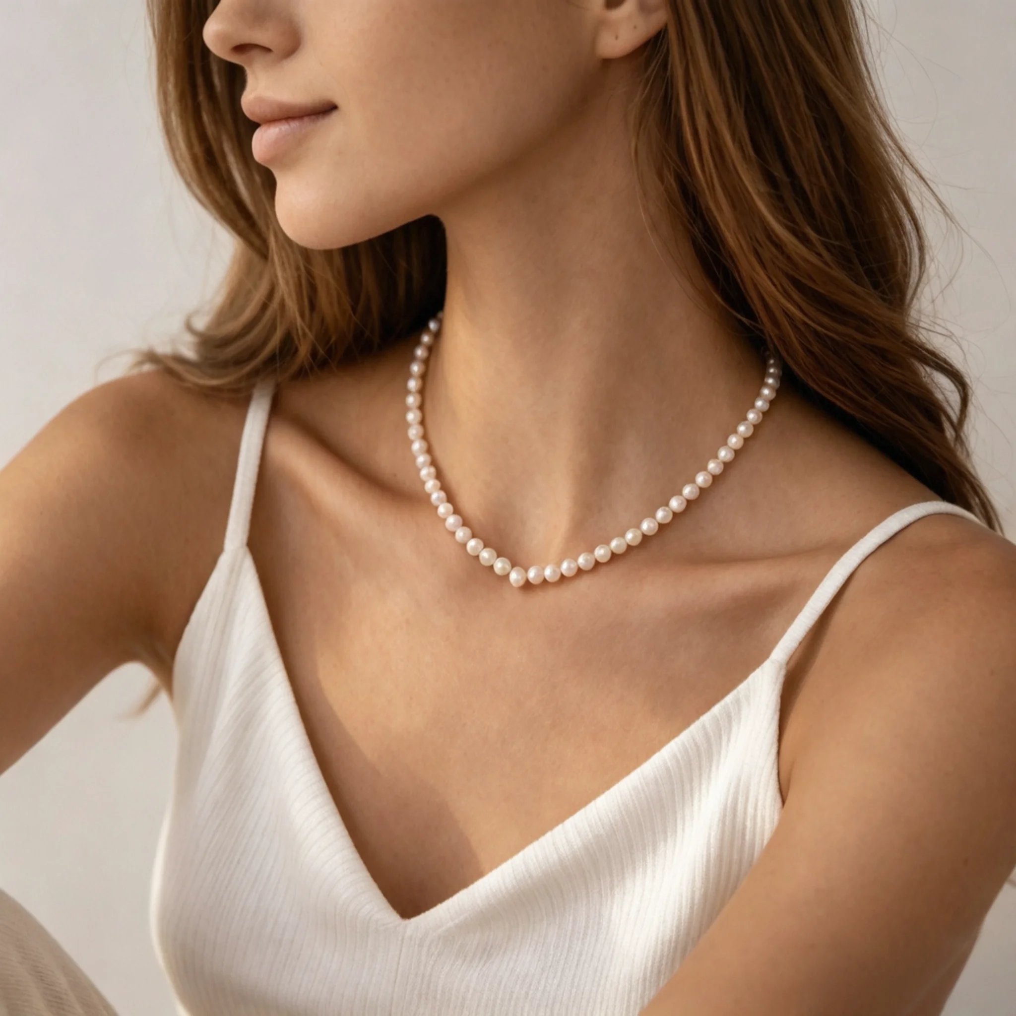 Classic pearl strand with row rhythm and full-strand presence