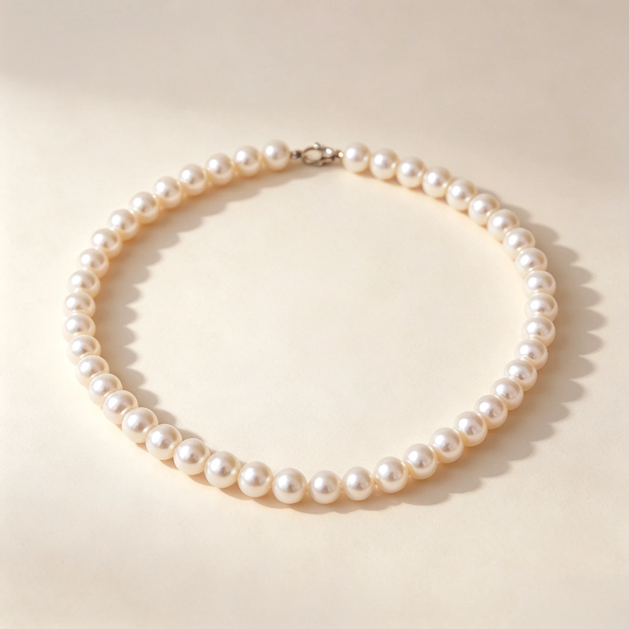Classic pearl strand necklace photographed as a flat catalog image