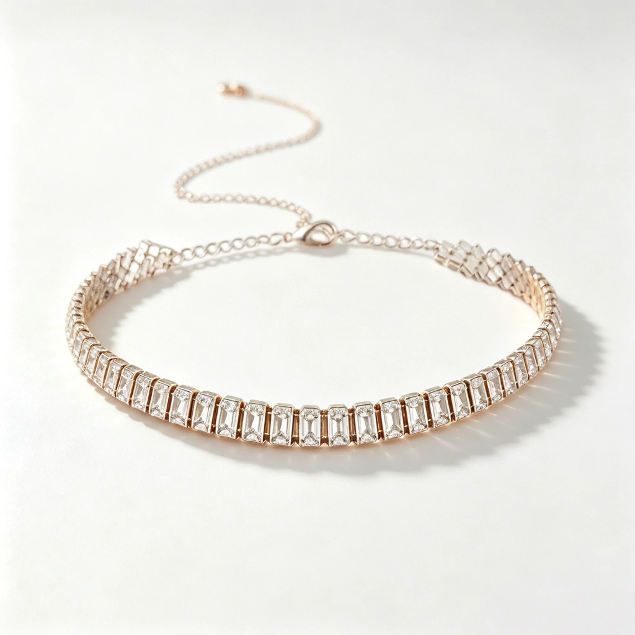 diamond choker necklace product photo with close-set stones and short chain