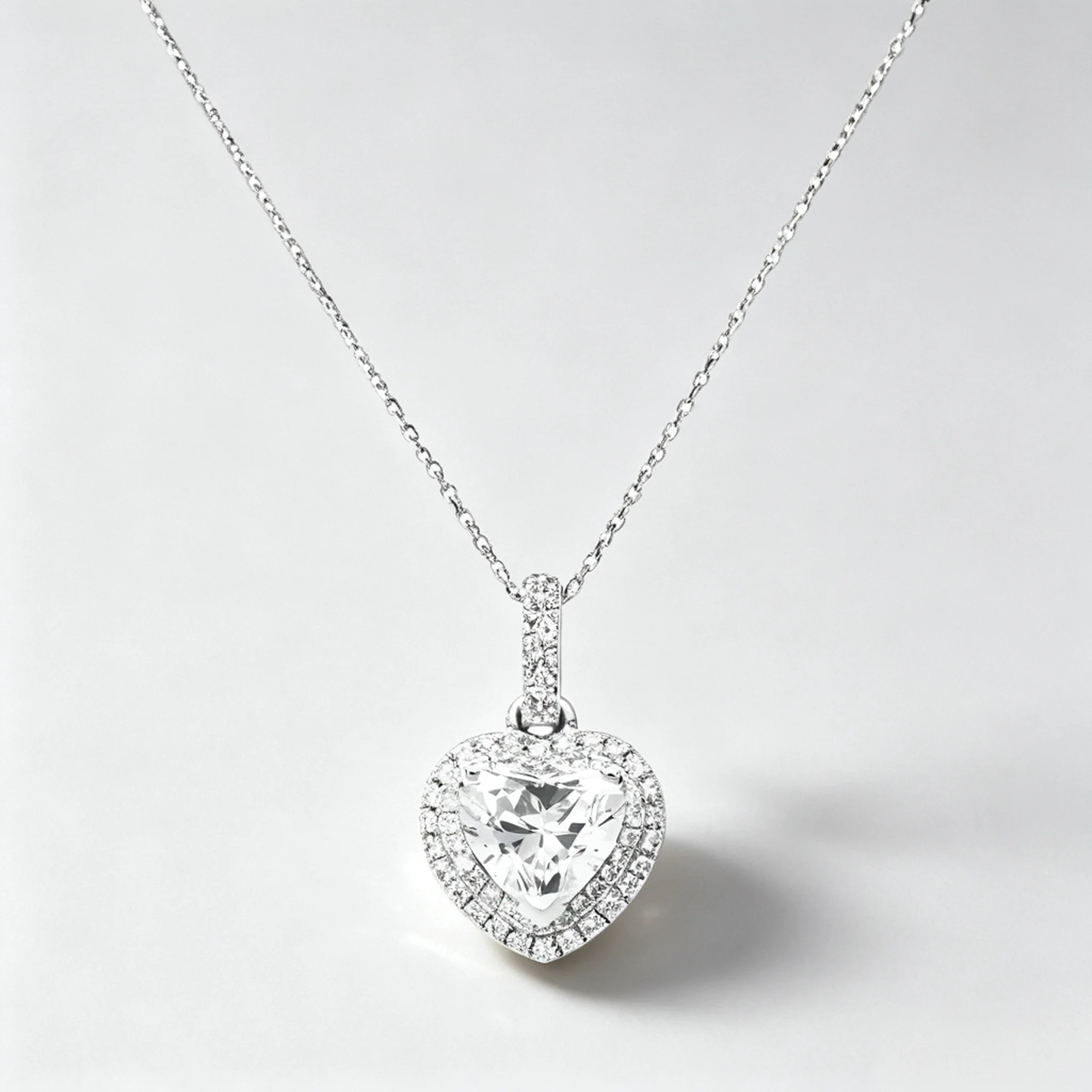 diamond heart necklace product photo with pavé heart pendant and slim chain