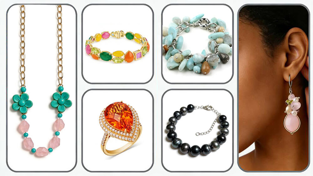 Flat lay jewelry product photo showing a necklace, clasp and gemstone details on a clean solid background, ideal for Nano Banana jewelry model uploads.