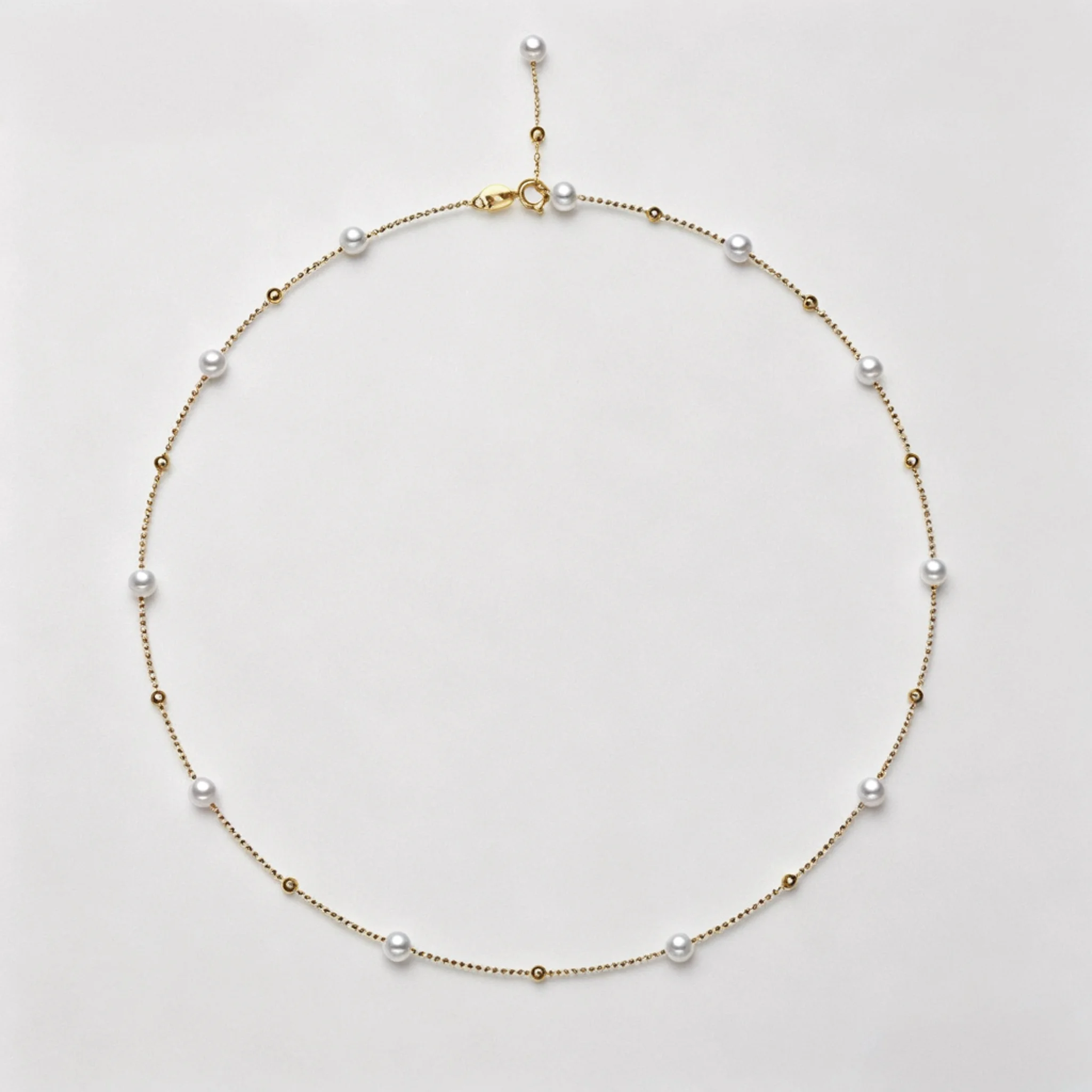 Short pearl choker necklace photographed as a compact jewelry image