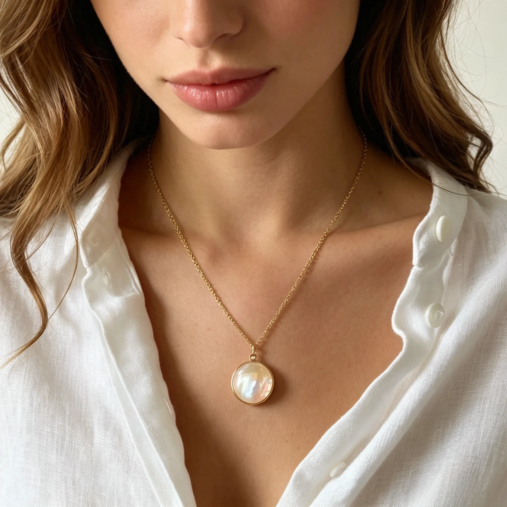 Pearl pendant styling visual with a visible focal pearl and balanced chain