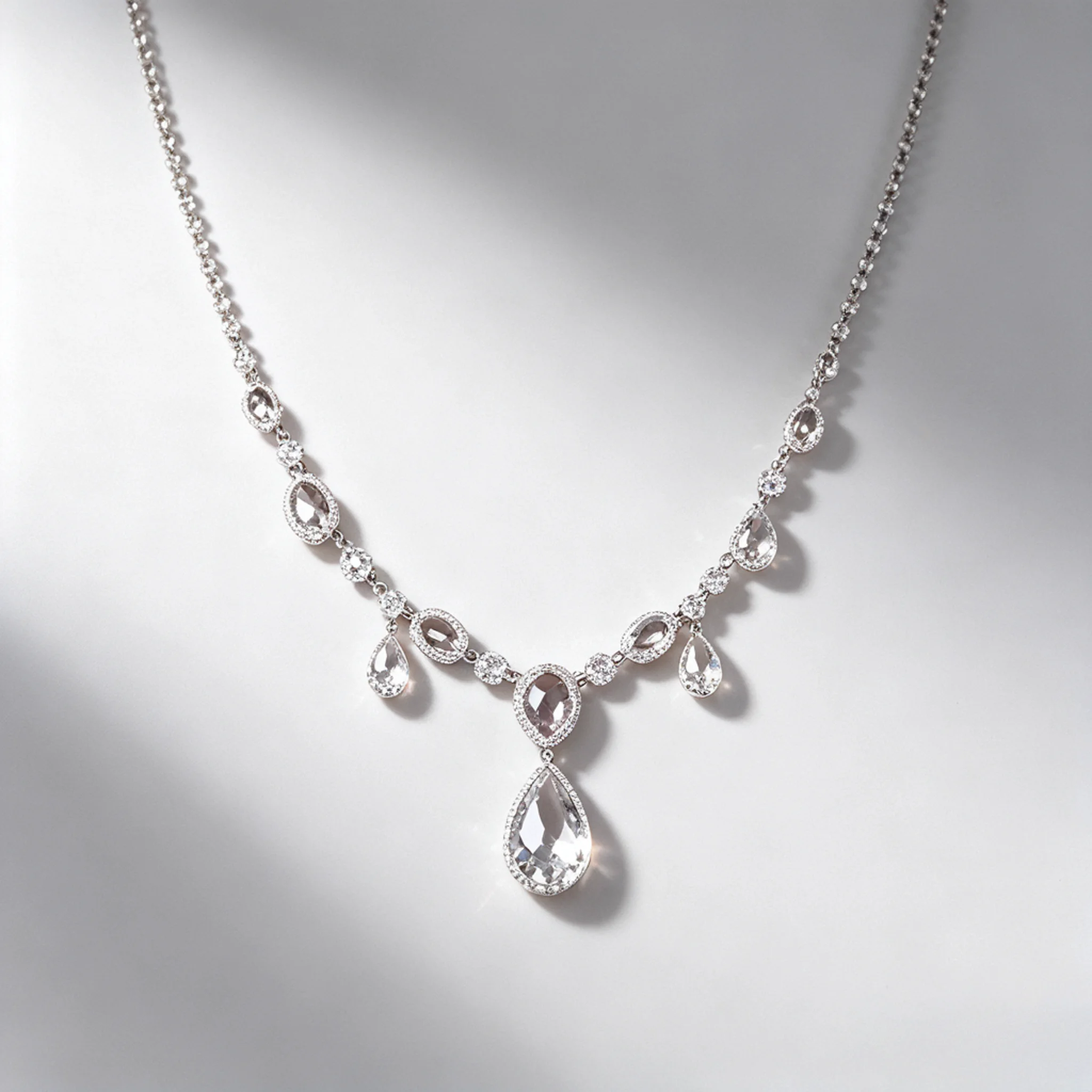 Silver cubic zirconia necklace with separated round stones and open spaces between settings